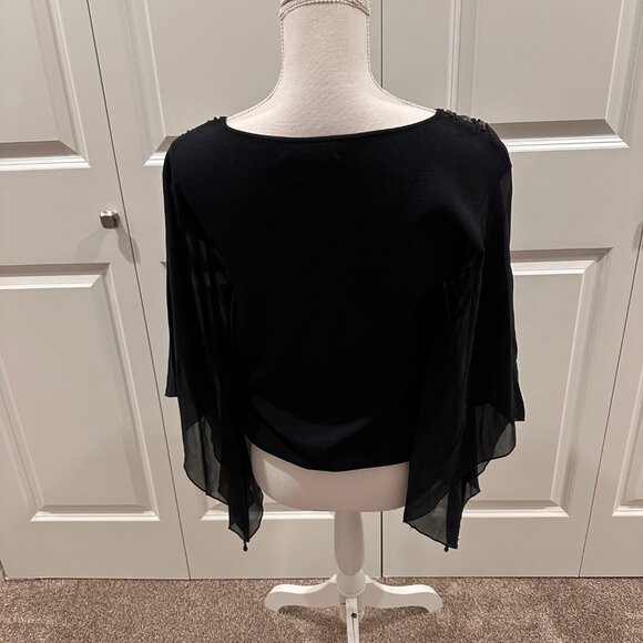 Beaded Spenser Jeremy  size medium black flutter sleeve blouse v-neck beadwork - Picture 3 of 4